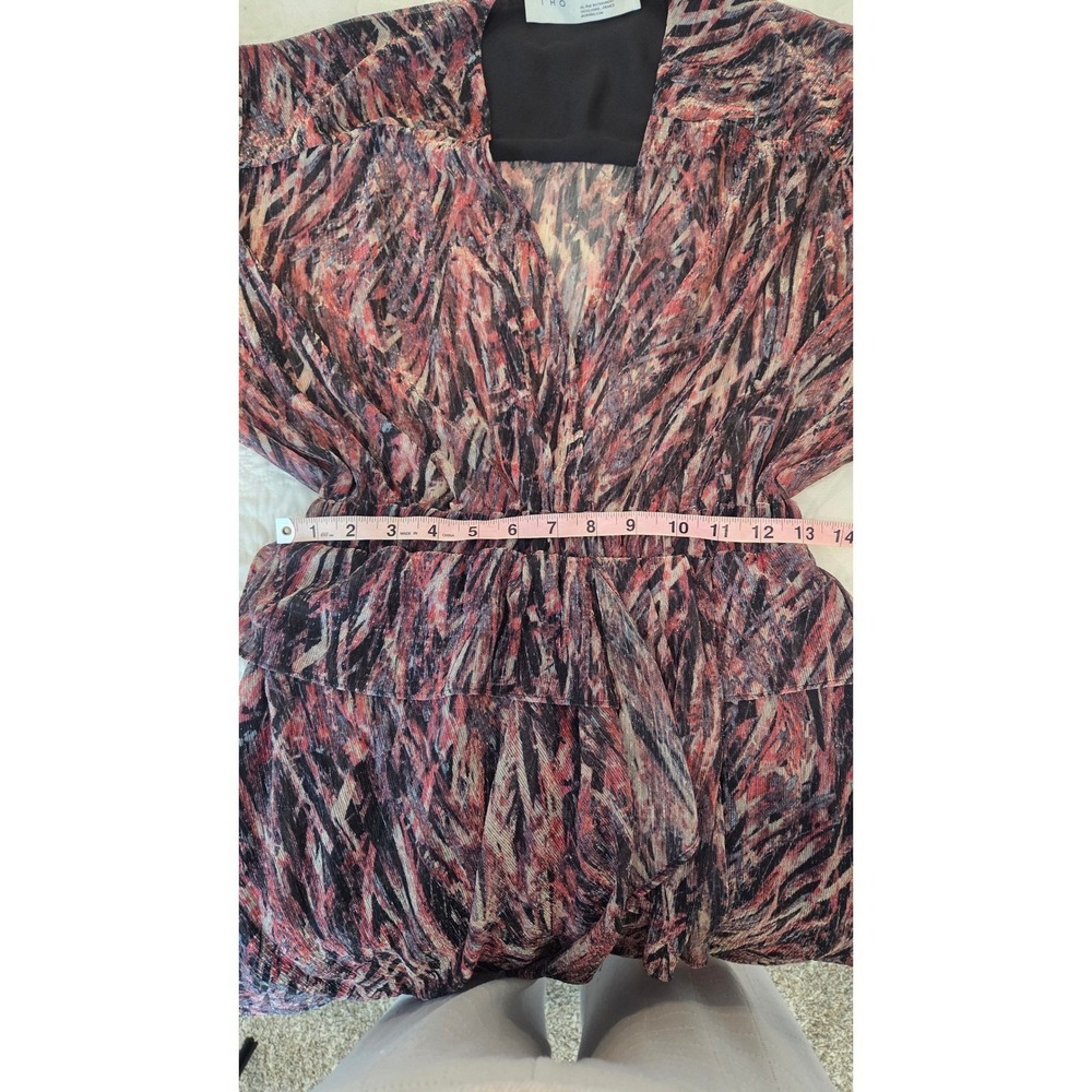 IRO Buoux Dress Metallic Ruffle Tiered Flutter Sleeve Pink Black Parisian 34 - Picture 5 of 10